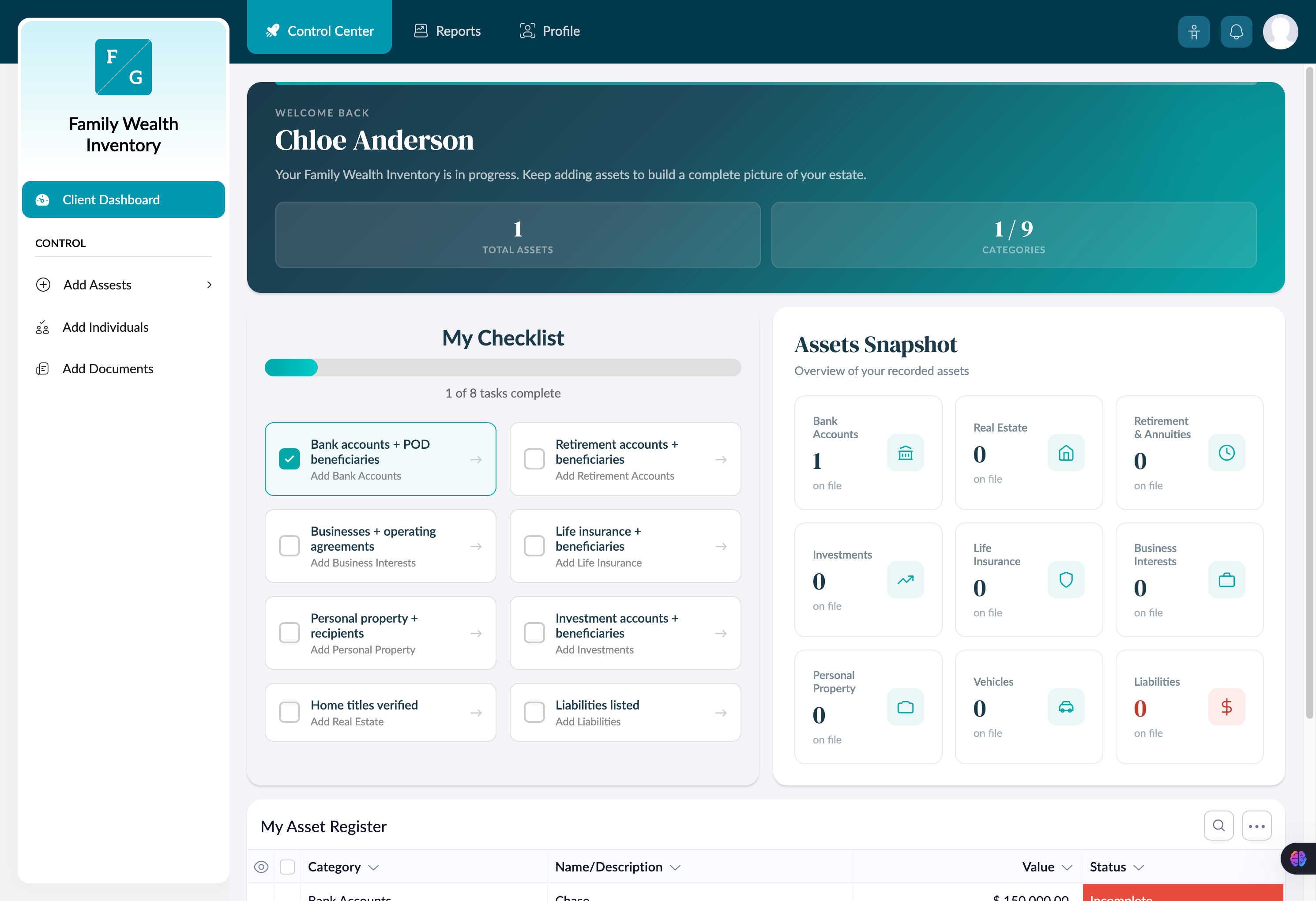 Client dashboard
